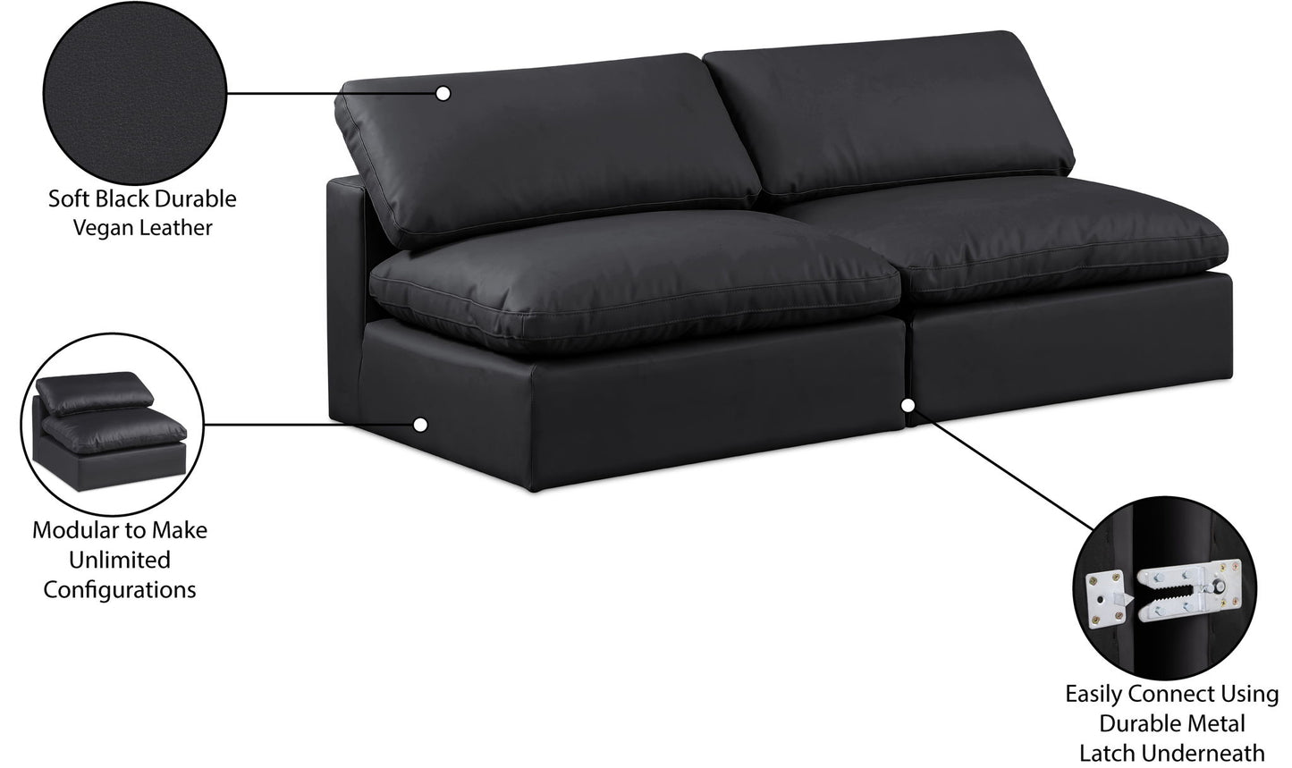 Comfy - Faux Leather Modular Armless Sofa 2 Seats