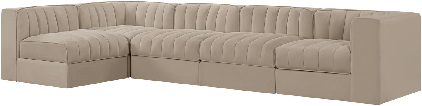 Rummi - Velvet Performance Fabric Upholstered 5 Piece Modular Sectional, L-Shaped (Right)