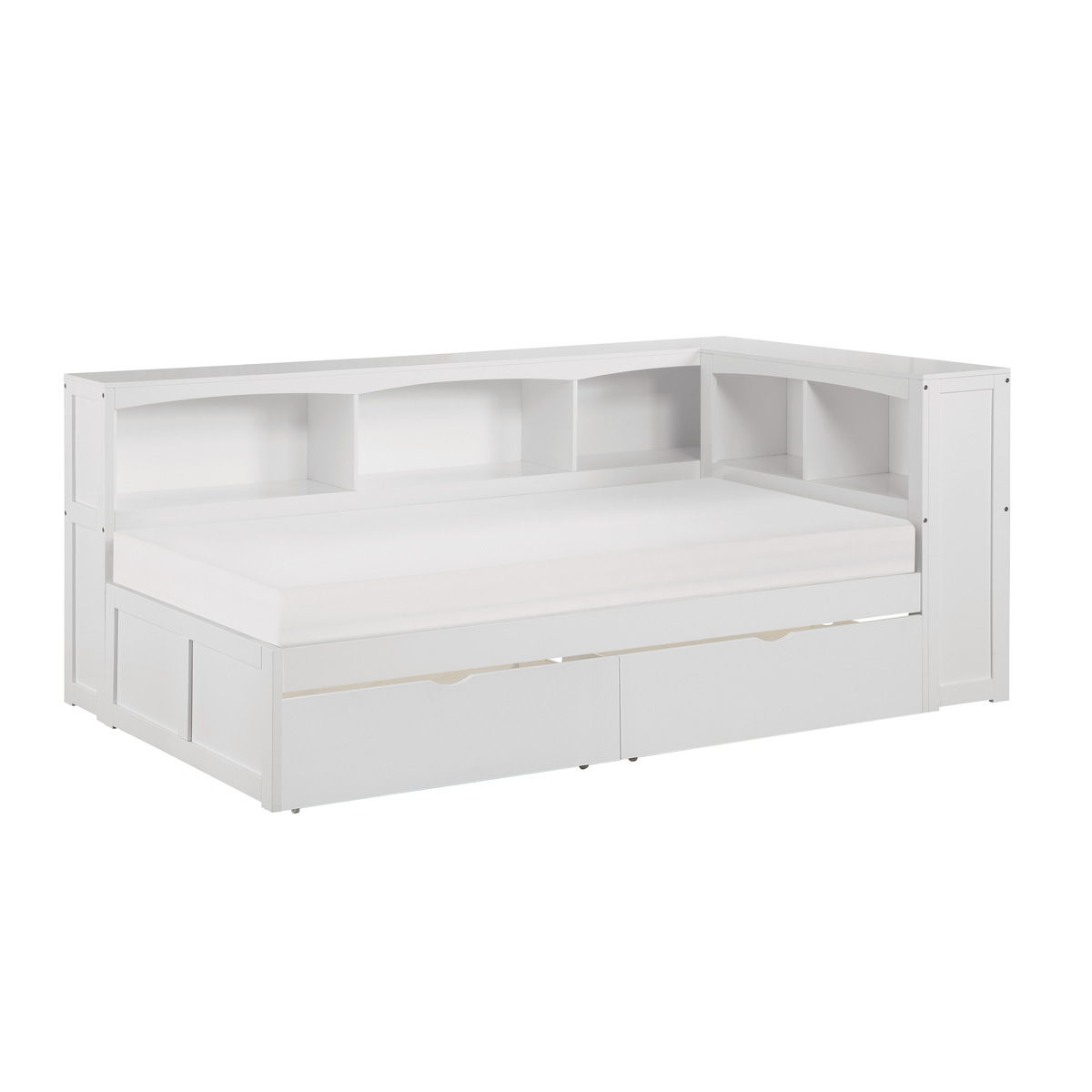 Galen Twin Bookcase Corner Platform Bed with Storage Boxes