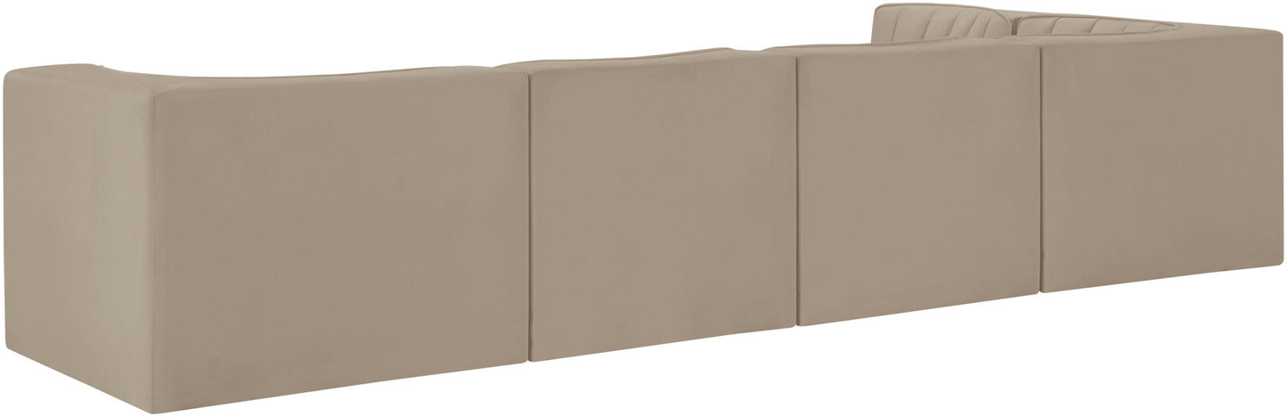 Rummi - Velvet Performance Fabric Upholstered 5 Piece Modular Sectional, L-Shaped (Right)