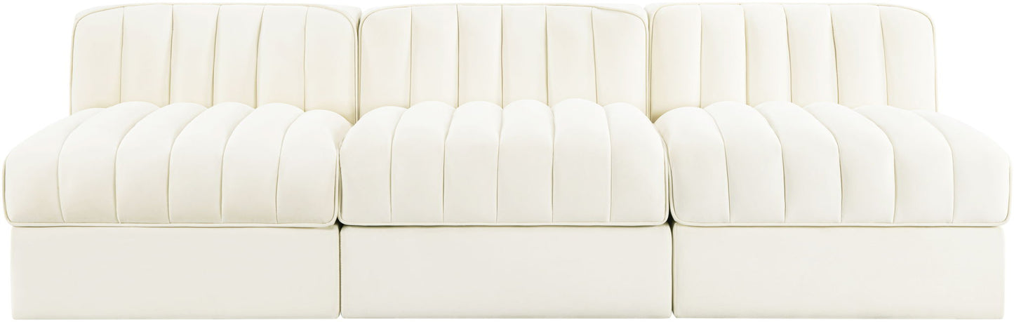 Rummi - Velvet Performance Fabric Upholstered 3 Piece Modular Armless Sofa