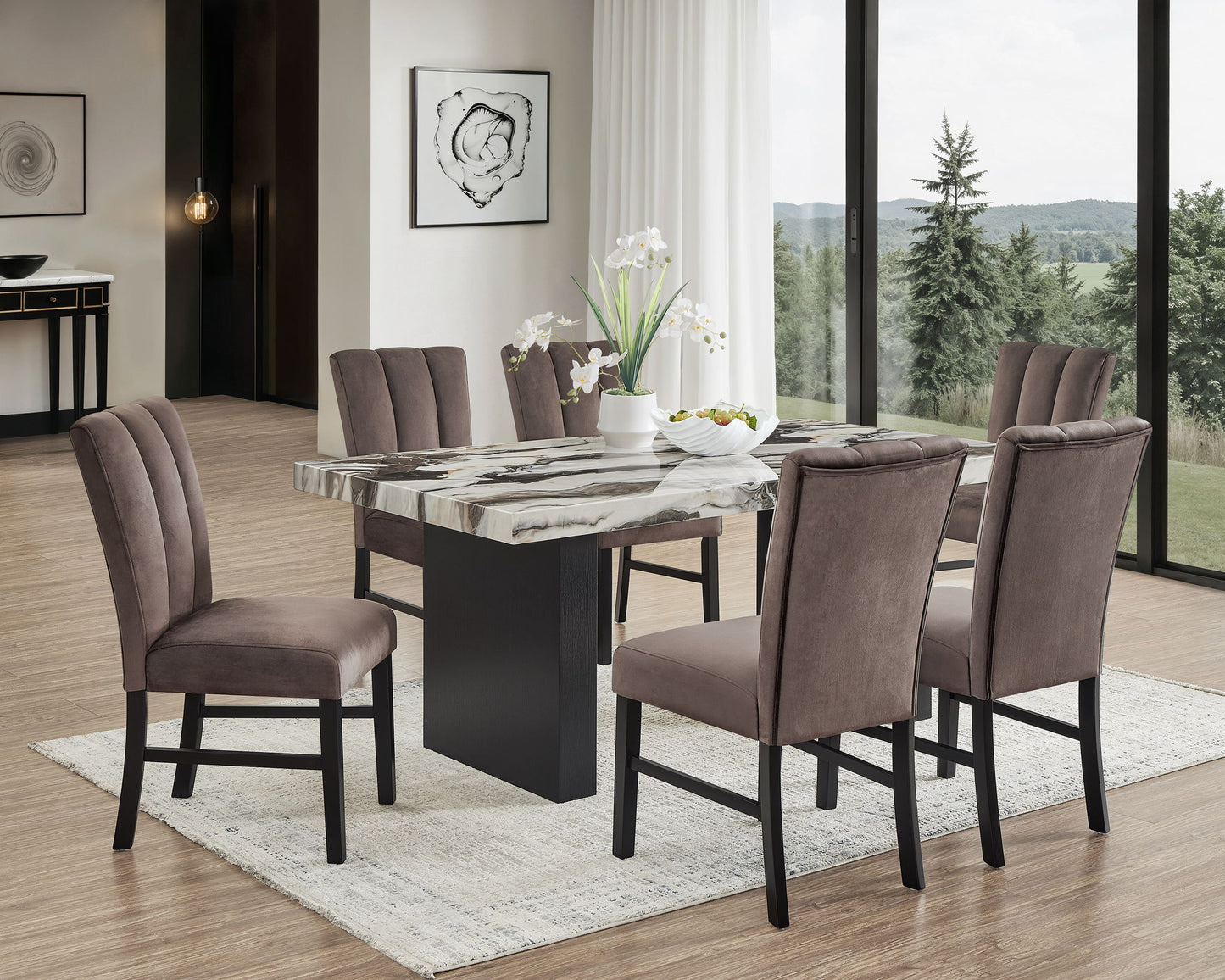 Vega - Faux Marble Dining Table - White / Black