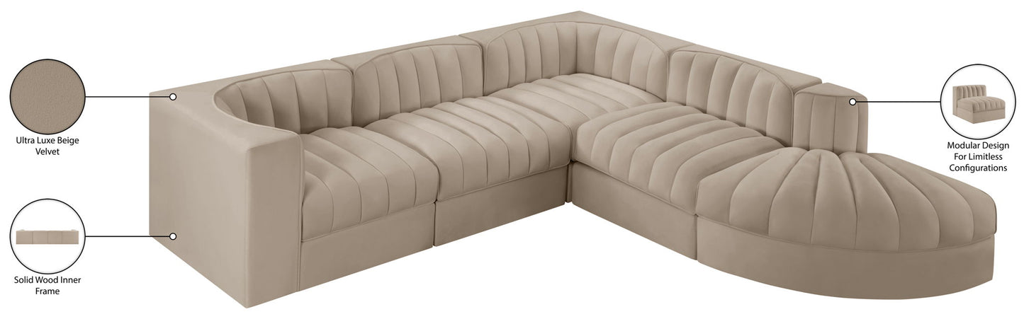 Rummi - Velvet Performance Fabric Upholstered 5 Piece Modular Sectional