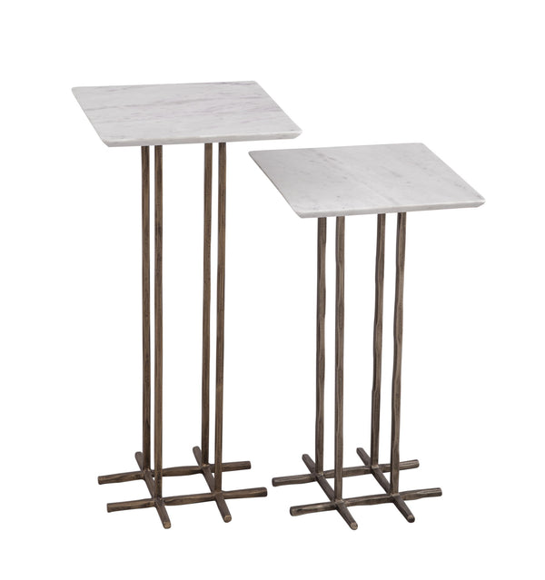 Xavier - Accent Table (Set of 2) - Antique Brass / White Marble