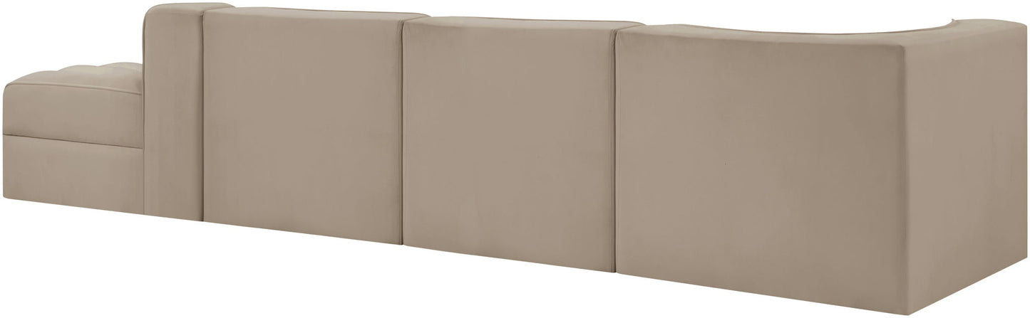 Rummi - Velvet Performance Fabric Upholstered 4 Piece Modular Sectional With Reverse Corner Chair