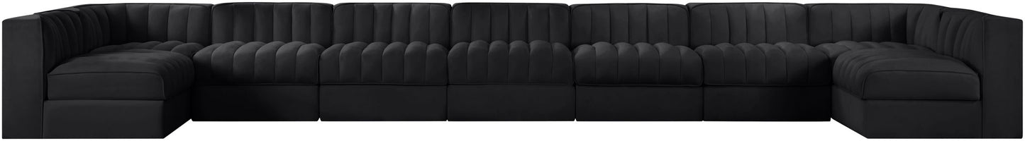 Rummi - Armless Velvet Performance Fabric Upholstered 9 Piece Modular Sectional