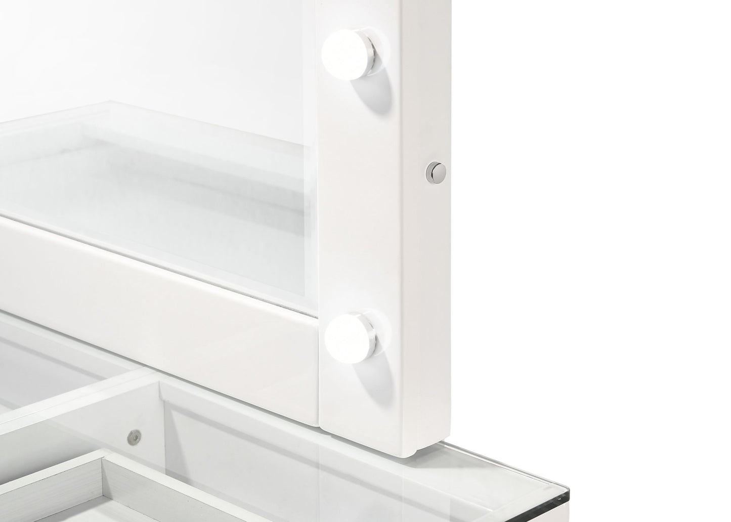 Morgan - Vanity Desk With Glass Top, LED Luxo Mirror & Stool - White