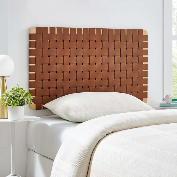 Sparta Weave Wall-Mount Vegan Leather Headboard - Twin, Natural Brown