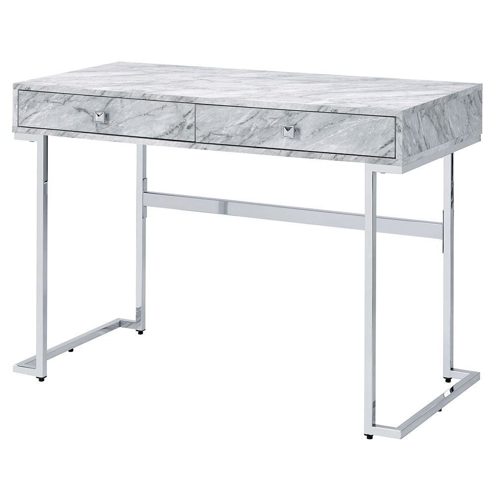 Tigress - Writing Desk - White Printed Faux Marble Top & Chrome