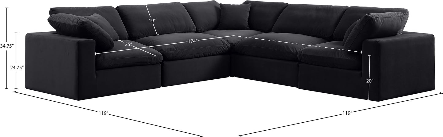 Comfy - 5 Piece Velvet Modular Corner Sectional