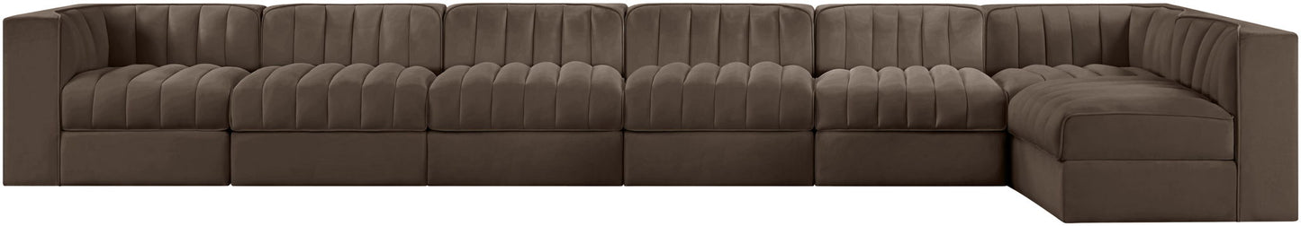 Rummi - Velvet Performance Fabric Upholstered 7 Piece Modular Sectional, L-Shaped (Right)
