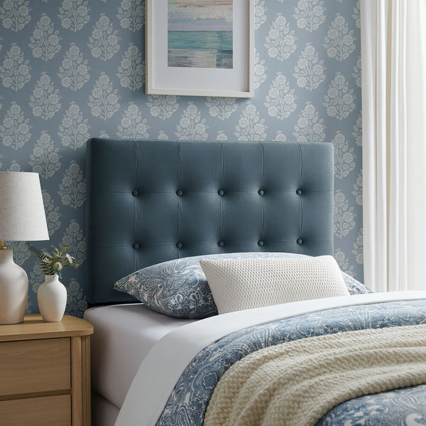 Emily Biscuit Tufted Performance Velvet Headboard - Twin, Cadet Blue