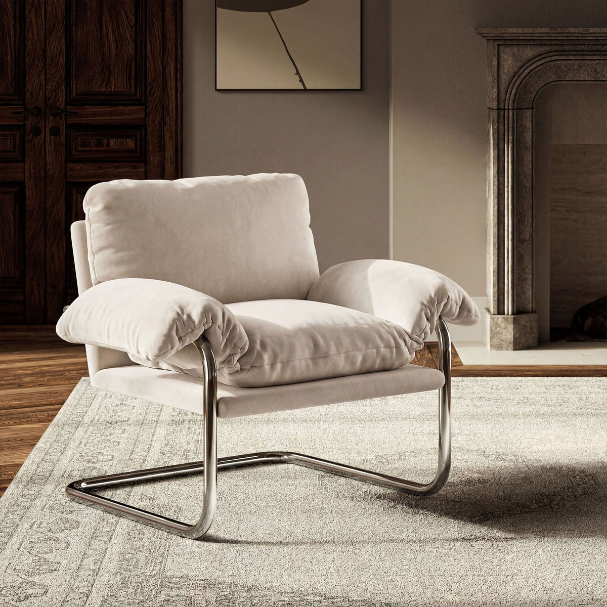 Ansel Performance Velvet Accent Chair - Alabaster