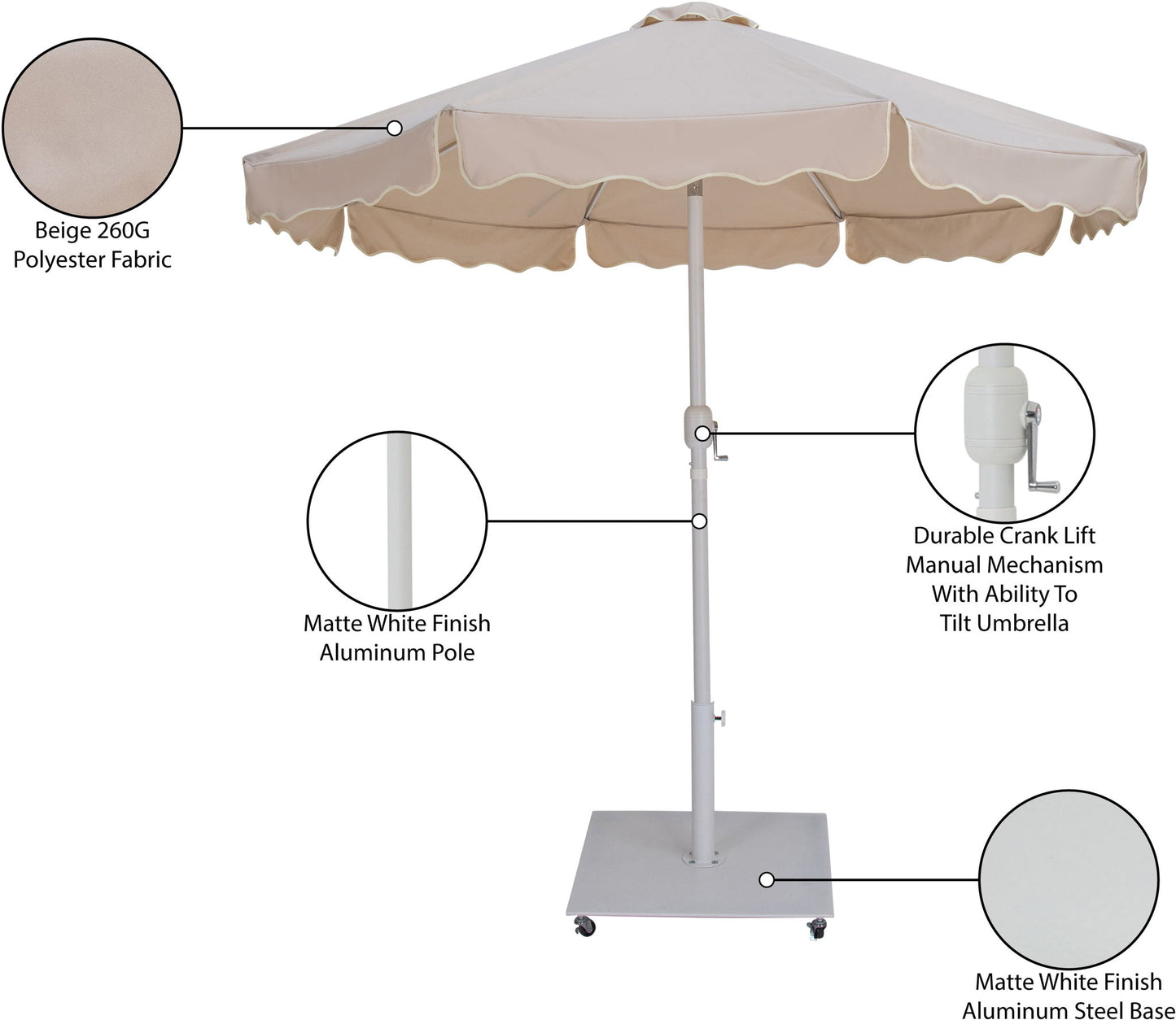 Amalfi - Aluminum Patio Umbrella - White Base / White Pole