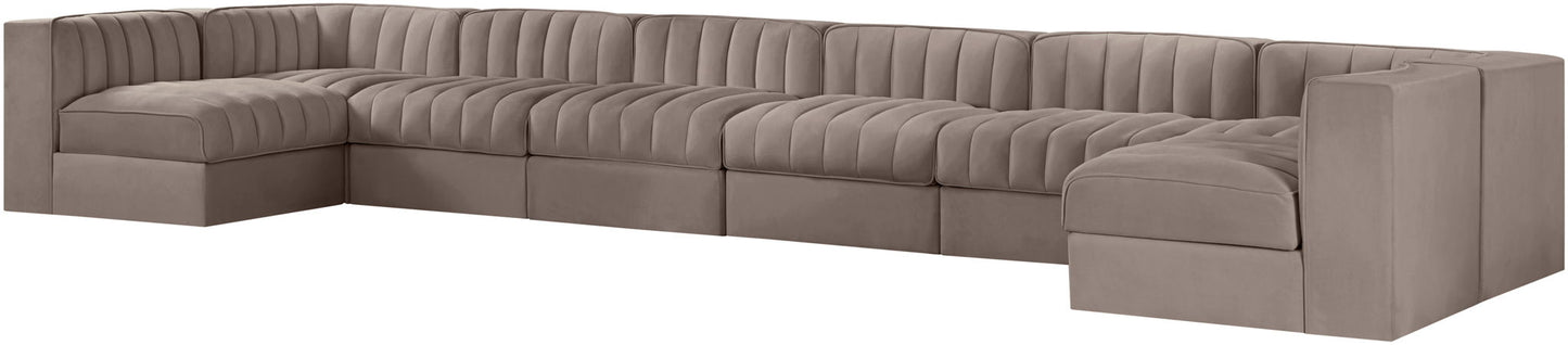 Rummi - Velvet Performance Fabric Upholstered 8 Piece Modular Sectional (With 2 Corner Chairs)
