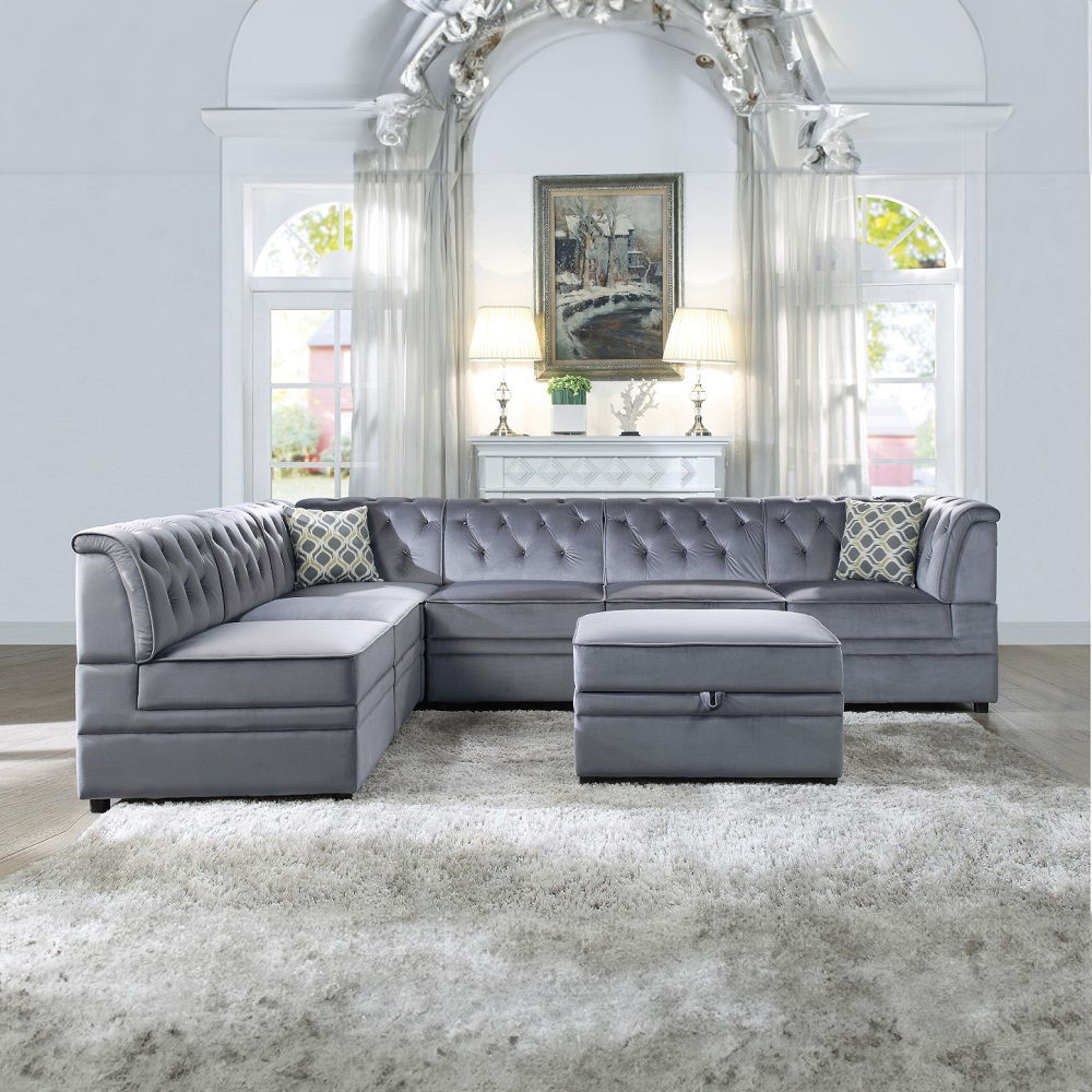 Bois II - Ottoman With Storage - Gray Velvet