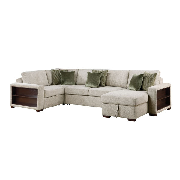 Isla 4-Piece Sectional with Reversible Chaise, Pull-out Bed, Hidden Storage and Click Motion Back