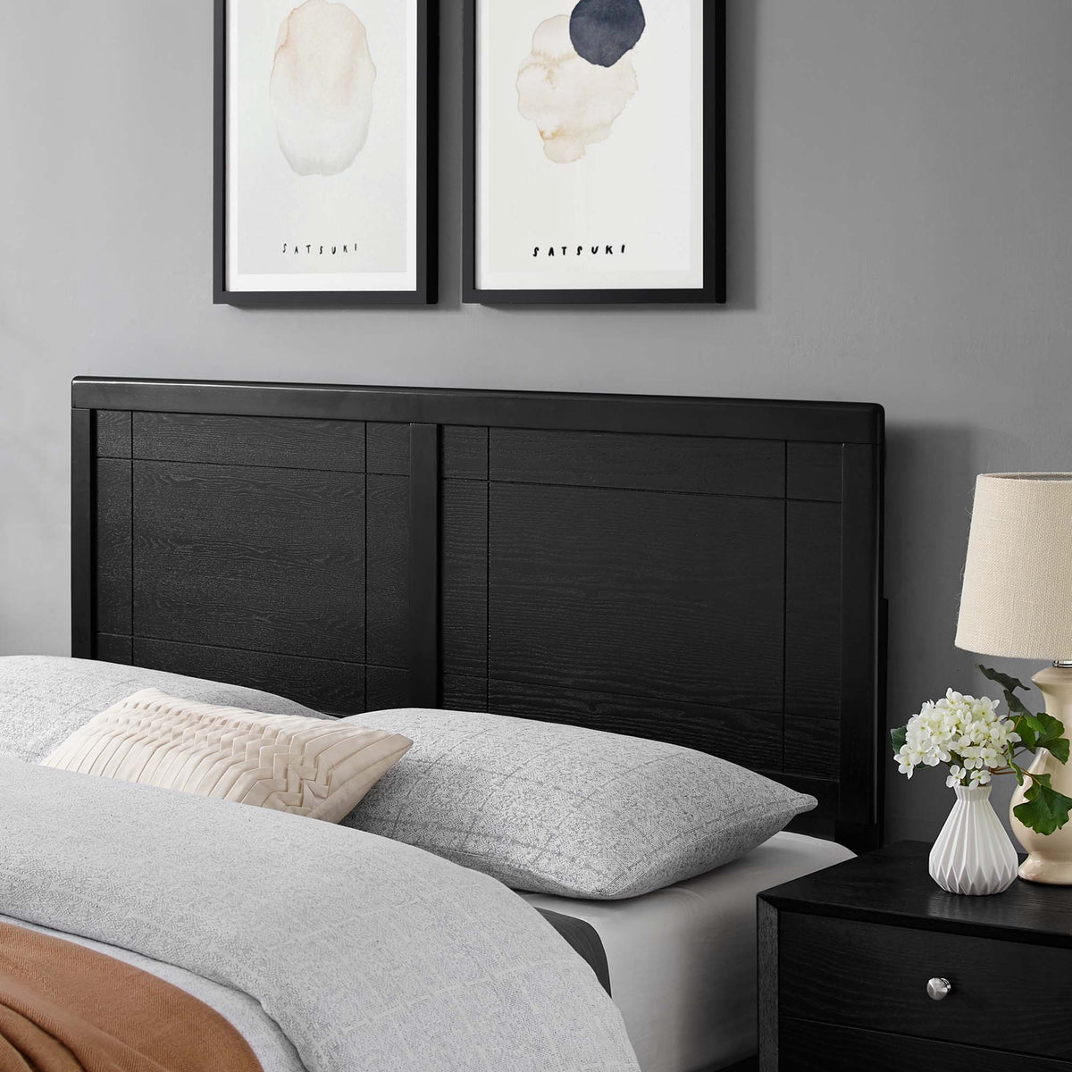 Archie Wood Headboard - Queen, Black