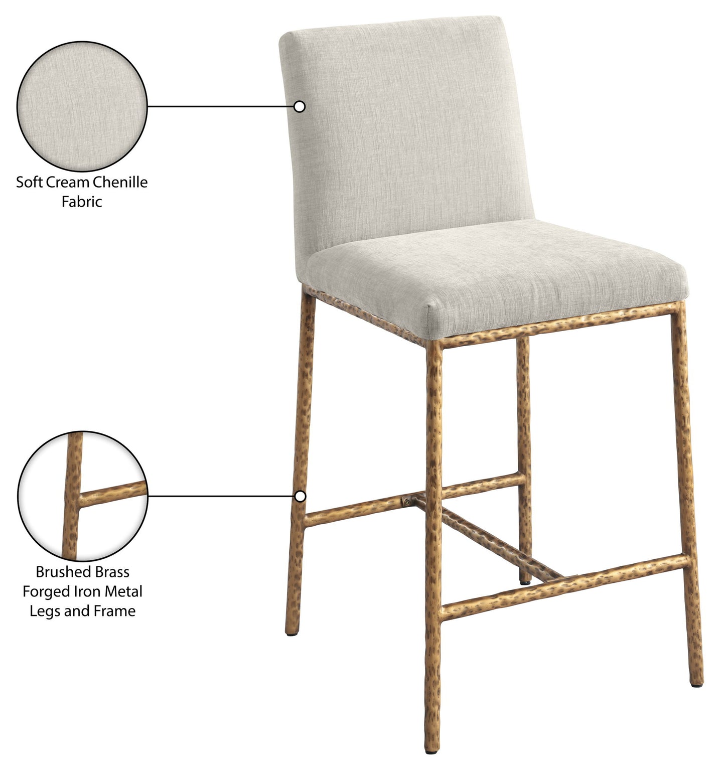 Reeves - Chenille Fabric Upholstered Counter Stool (Set of 2) - Gold Base
