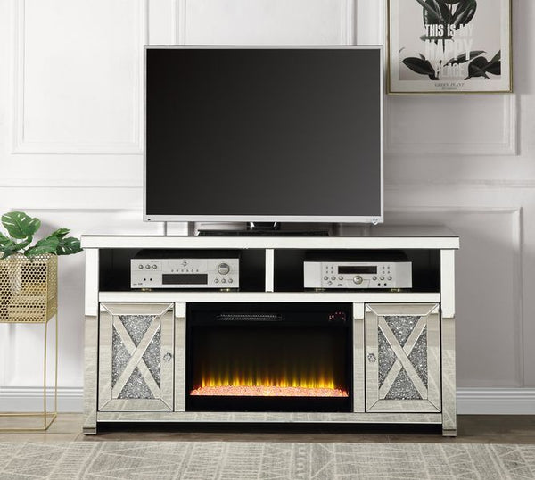 Noralie - 32" TV Stand With Fireplace - Mirrored & Faux Diamonds