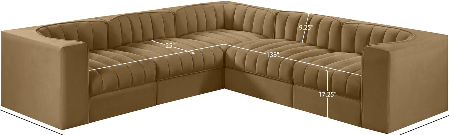 Rummi - Symmetrical Velvet Performance Fabric Upholstered 5 Piece Modular Sectional