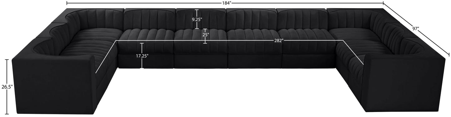Rummi - Velvet Performance Fabric Upholstered 10 Piece Modular Sectional