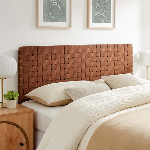 Sparta Weave Vegan Leather Headboard - Queen, Walnut Brown