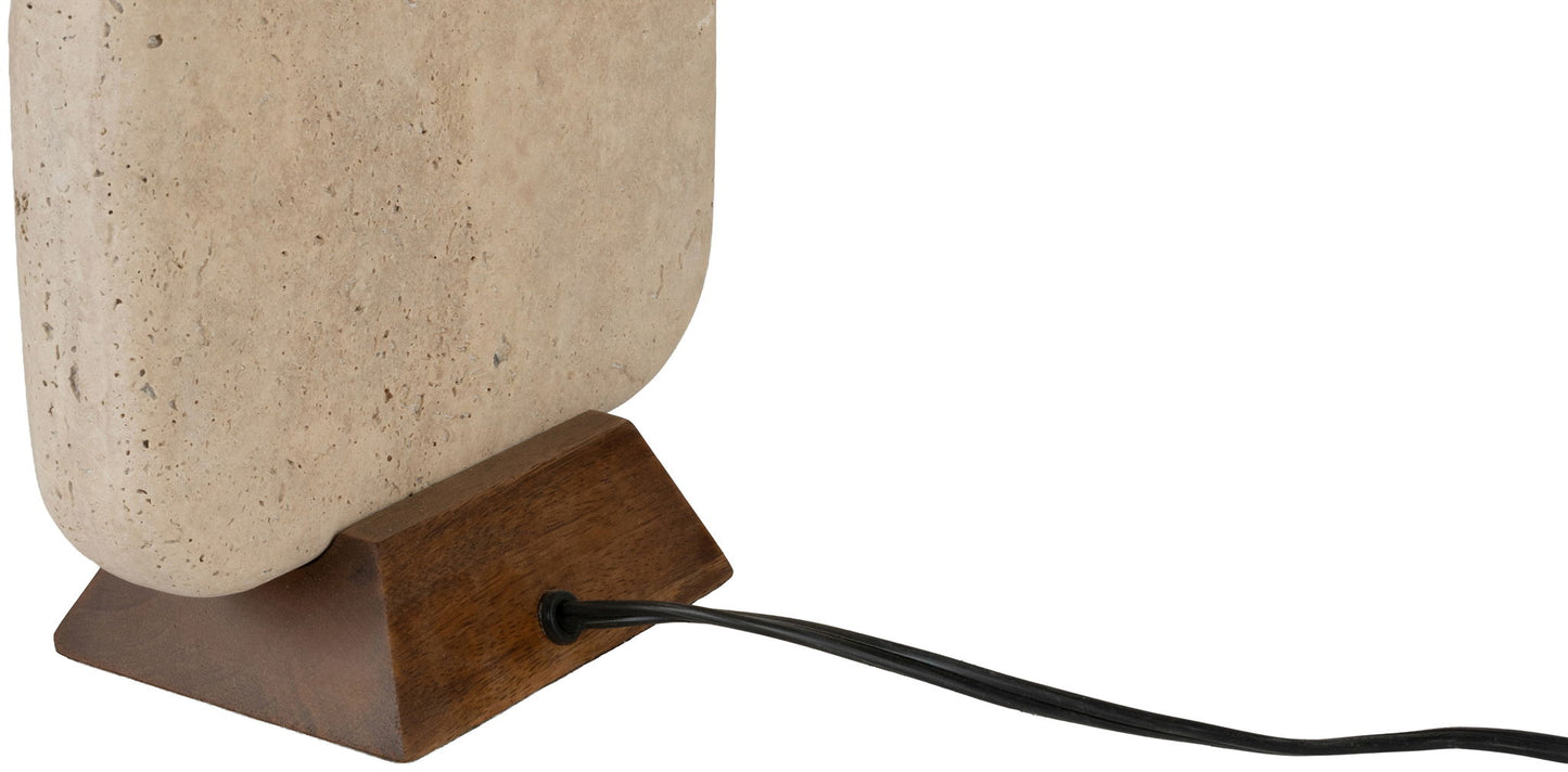 Solis - 14" Genuine Marble And Mango Wood Base With Linen Textured Fabric Shade Table Lamp