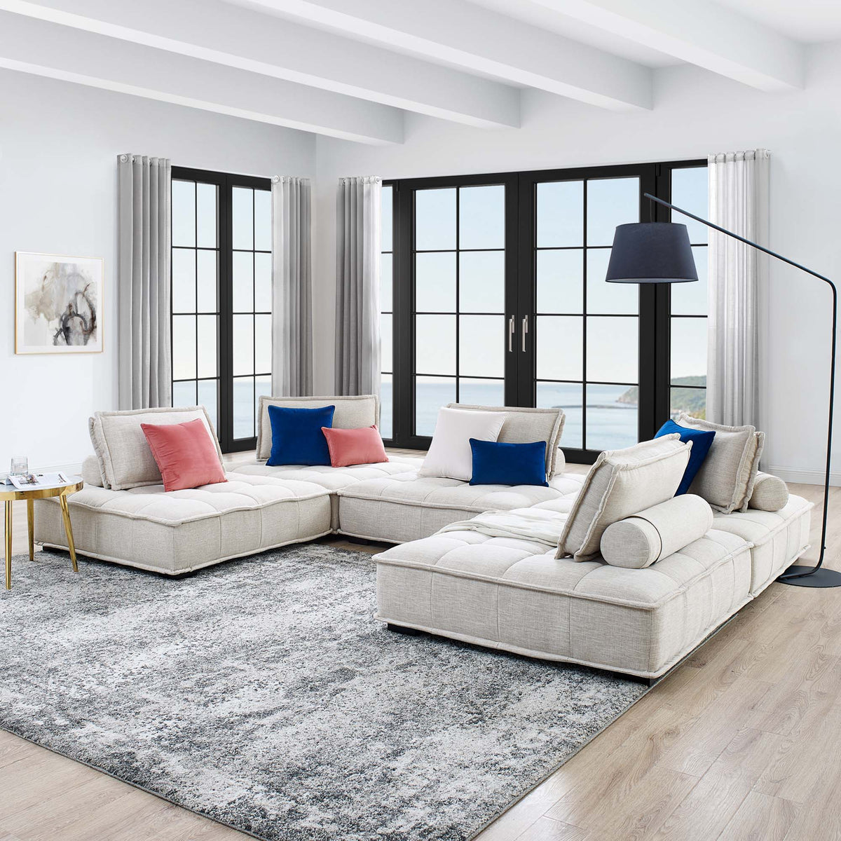 Saunter 5-Piece Tufted Fabric Fabric Sectional Sofa - Beige
