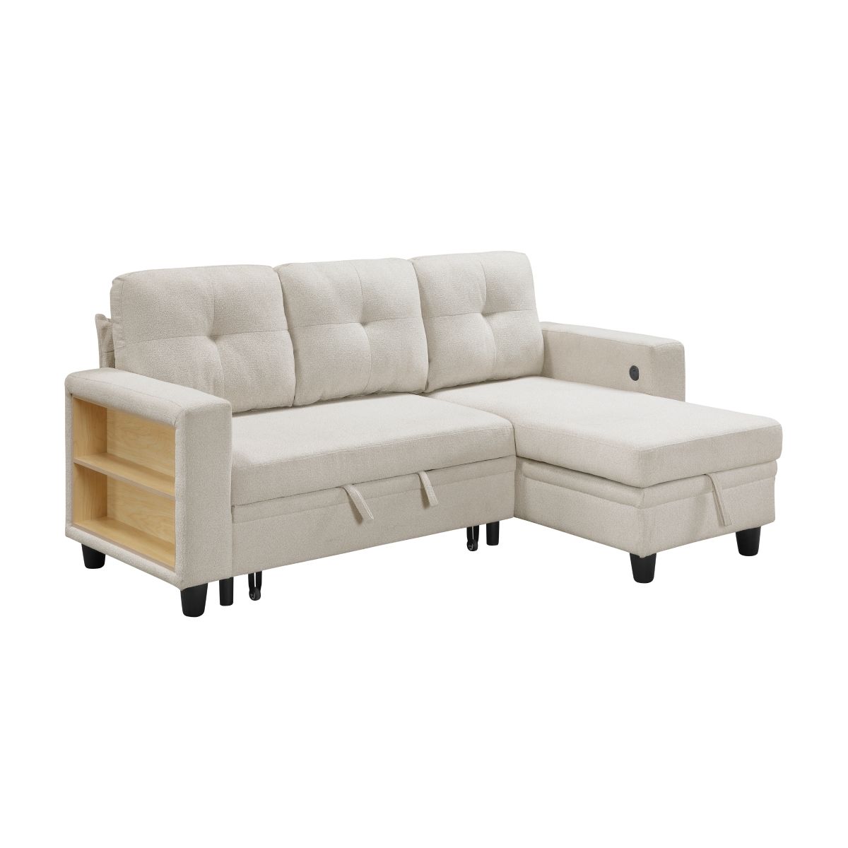 Robinson Sectional with Reversible Chaise, Pull-out Bed, Shelves and Charging Ports