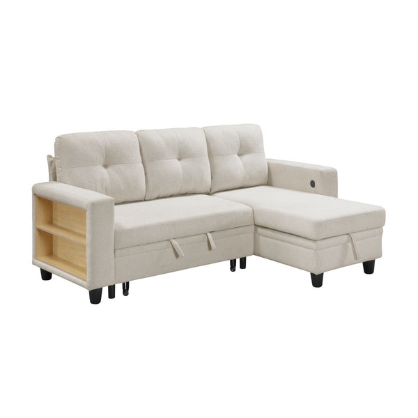 Robinson Sectional with Reversible Chaise, Pull-out Bed, Shelves and Charging Ports