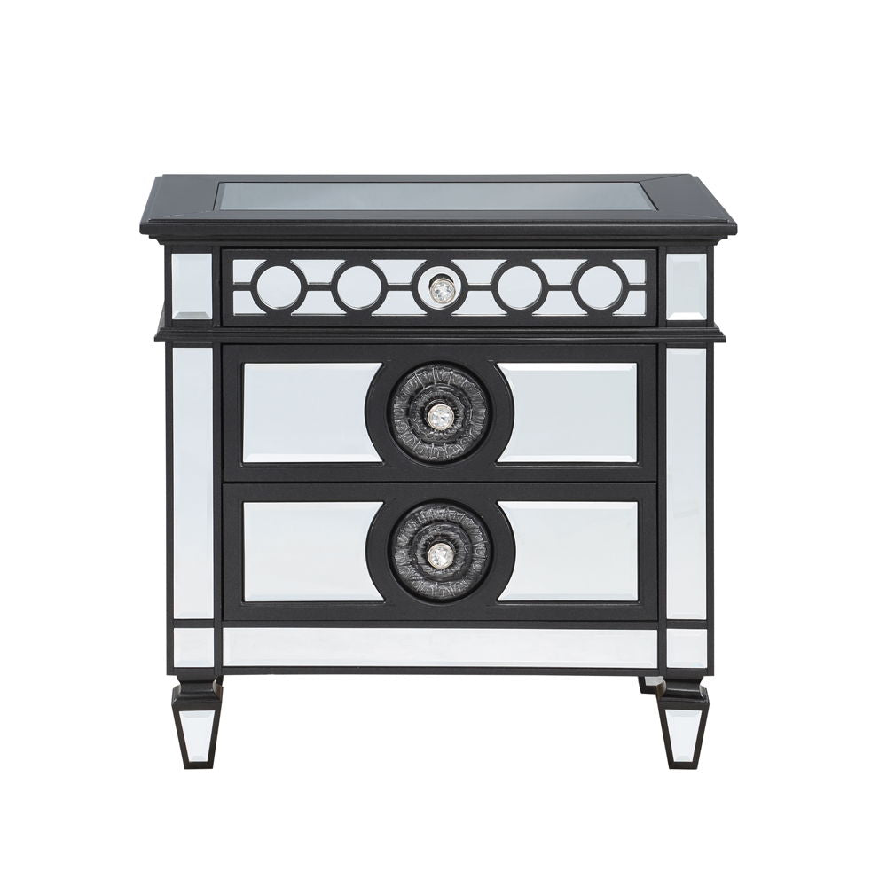 Varian II - Nightstand - Mirrored, Black & Sliver