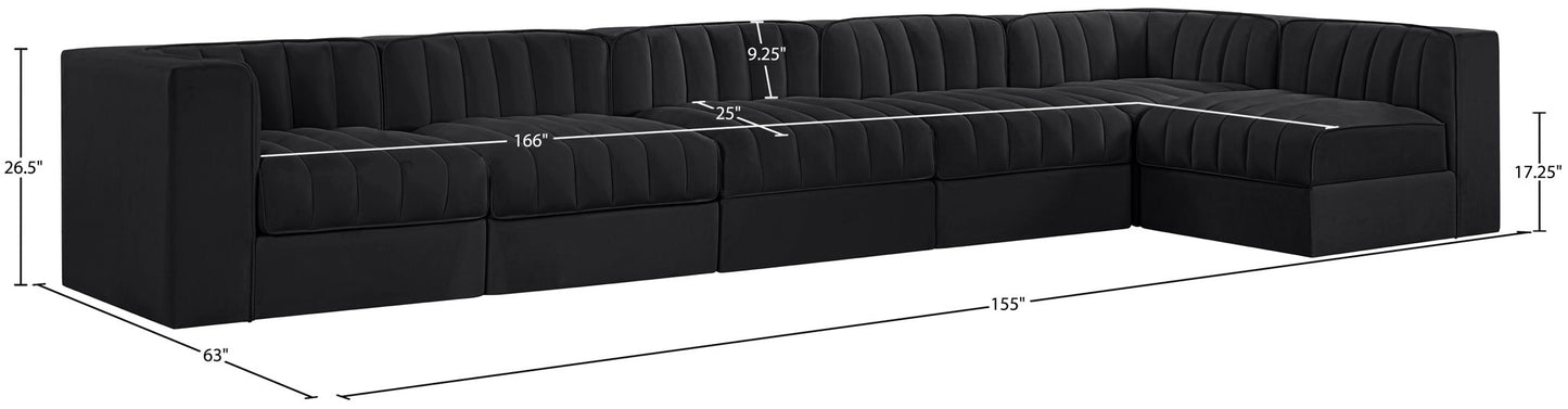 Rummi - Velvet Performance Fabric Upholstered 6 Piece Modular Sectional, L-Shaped (Right)
