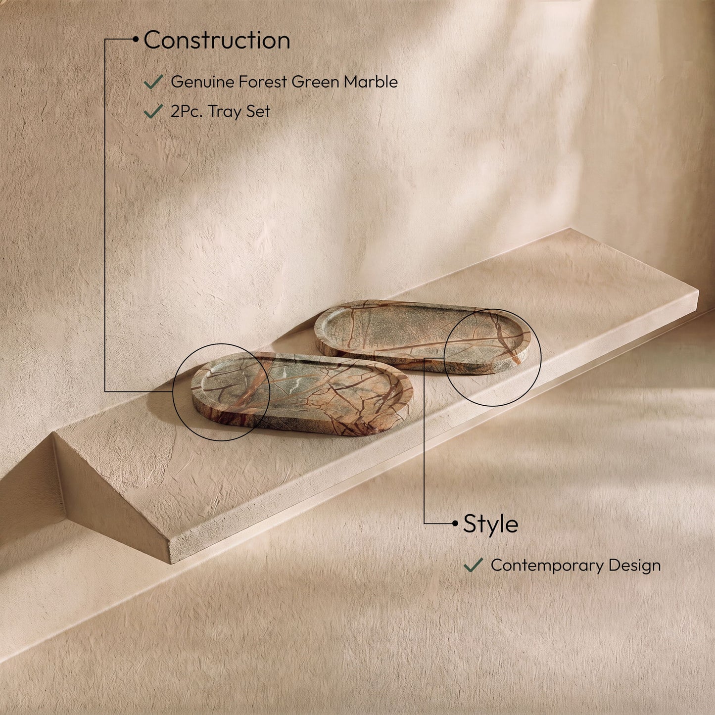 Vanta - Genuine Marble Tray (Set of 2)