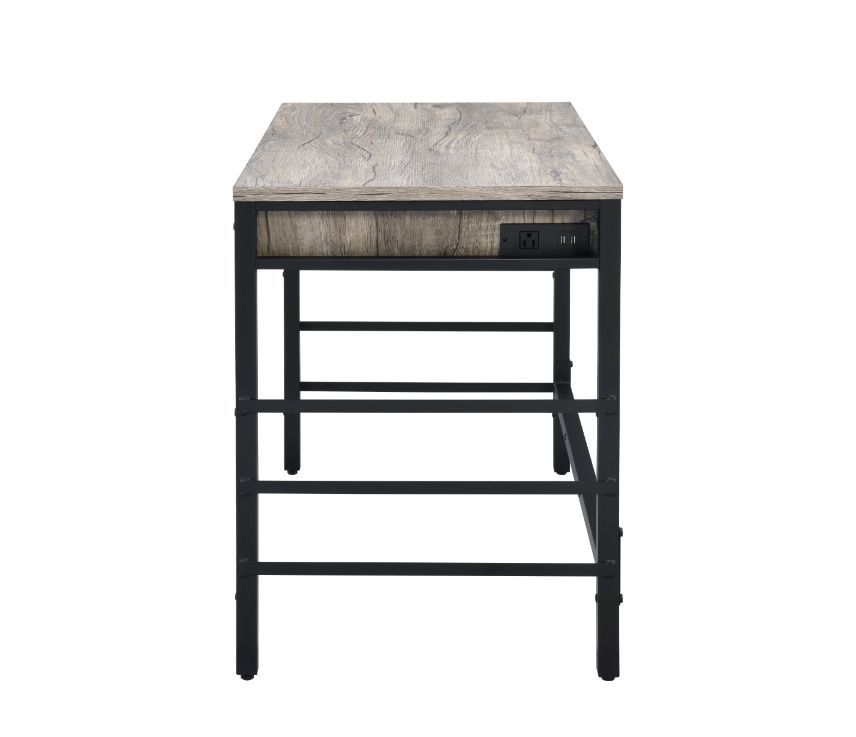 Disho - Writing Desk With USB - Light Weathered Oak & Black