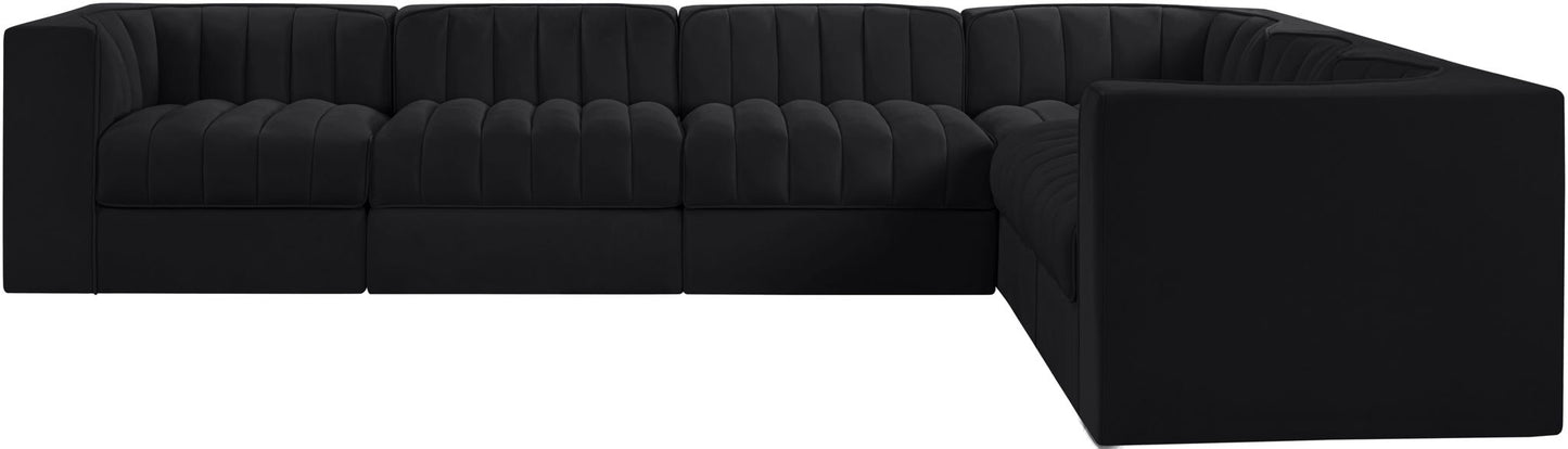 Rummi - Velvet Performance Fabric Upholstered 6 Piece Modular Sectional (With 3 Corner Chairs)