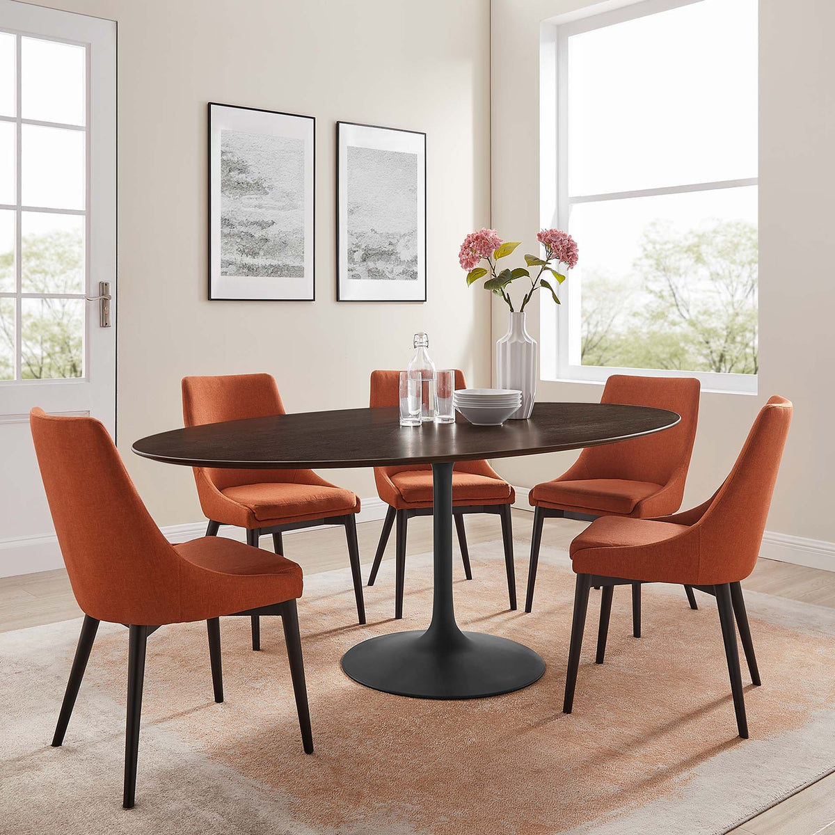 Lippa Oval Wood Dining Table - 78", Black Cherry Walnut