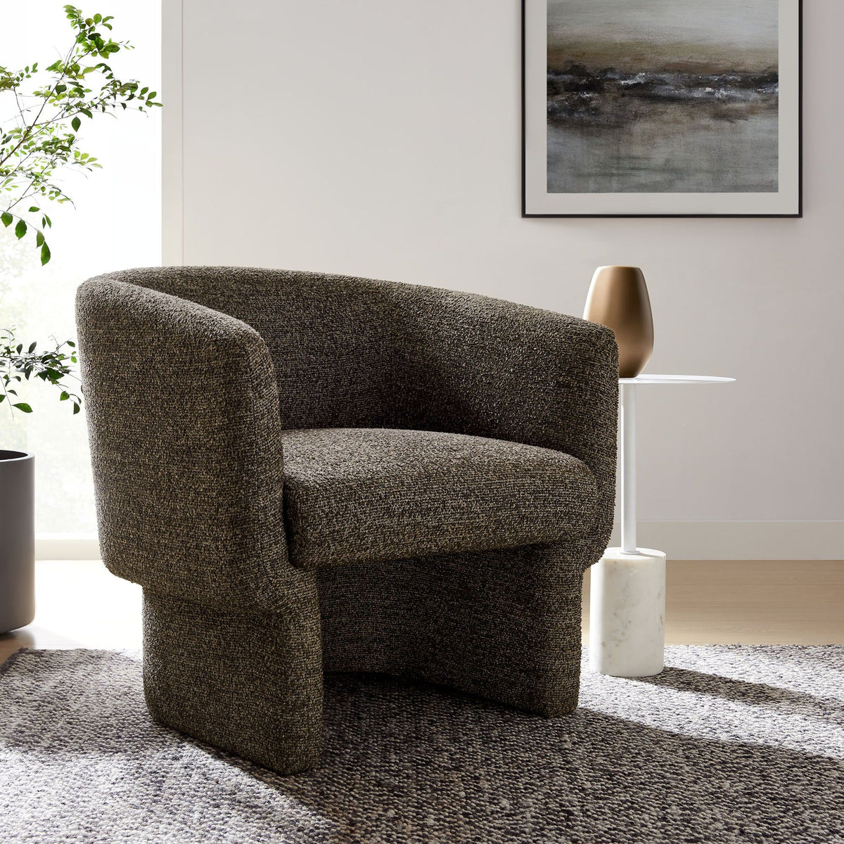 Muse Boucle Fabric Barrel Accent Chair - Antique