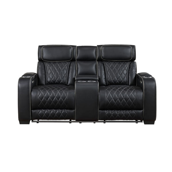 Fairway Power Double Reclining Love Seat with Center Console, Power Headrests, Storage Arms(Top and Side), Cup holders, Charging Ports and LED lighting