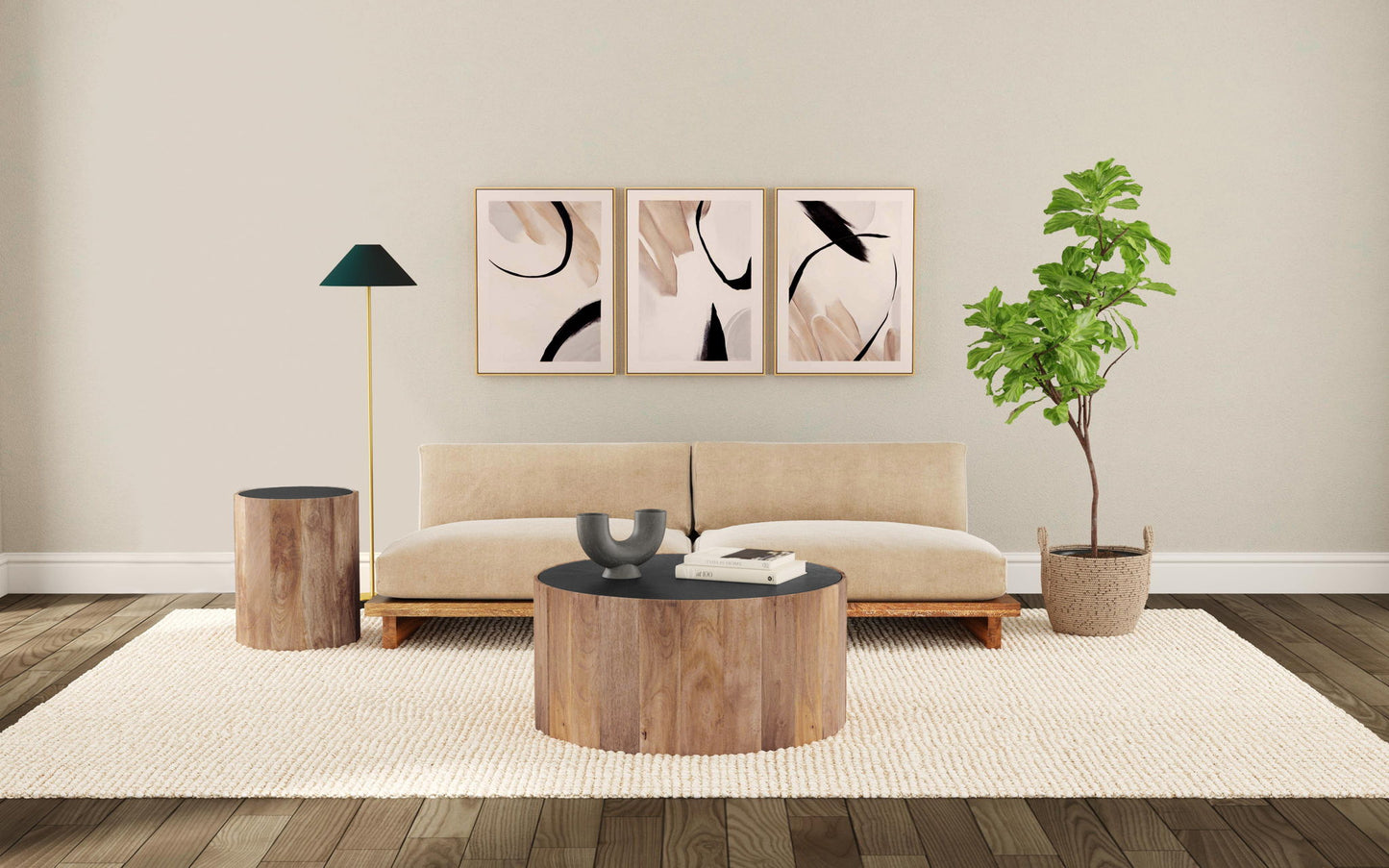 Eartha Canvas Art (Set of 3) - Beige / Black