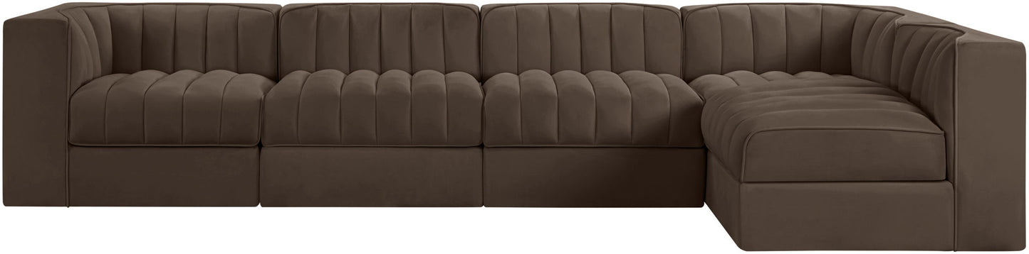 Rummi - Velvet Performance Fabric Upholstered 5 Piece Modular Sectional, L-Shaped (Right)