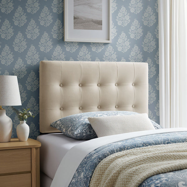 Emily Biscuit Tufted Performance Velvet Headboard - Twin, Alabaster