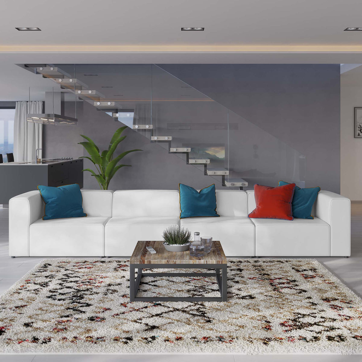 Mingle Vegan Leather 4-Piece Sectional Sofa - White