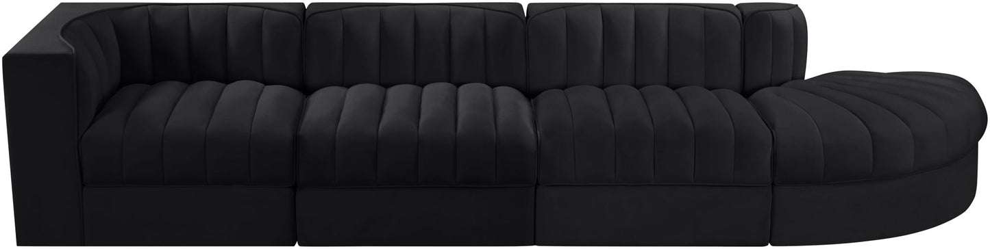 Rummi - Velvet Performance Fabric Upholstered 4 Piece Modular Sectional With Reverse Corner Chair
