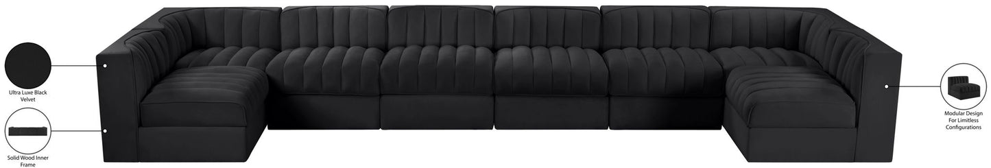 Rummi - Velvet Performance Fabric Upholstered 8 Piece Modular Sectional (With 2 Corner Chairs)