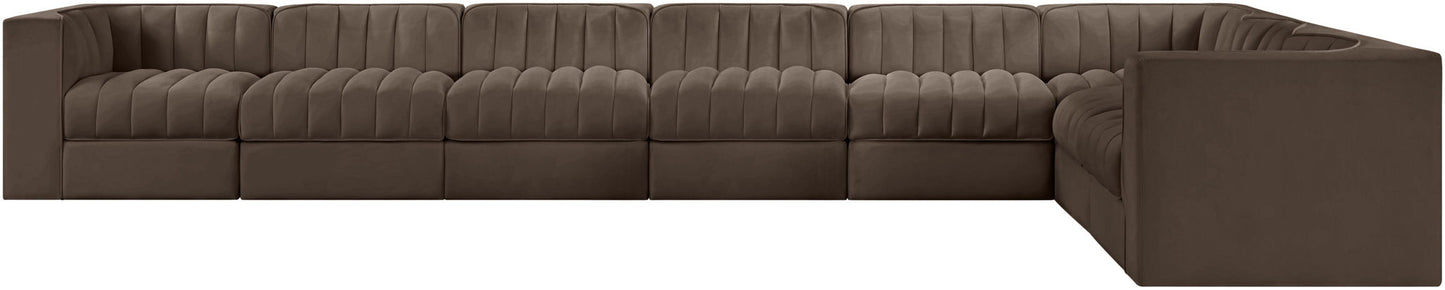 Rummi - Velvet Performance Fabric Upholstered 8 Piece Modular Sectional (With 3 Corner Chairs)