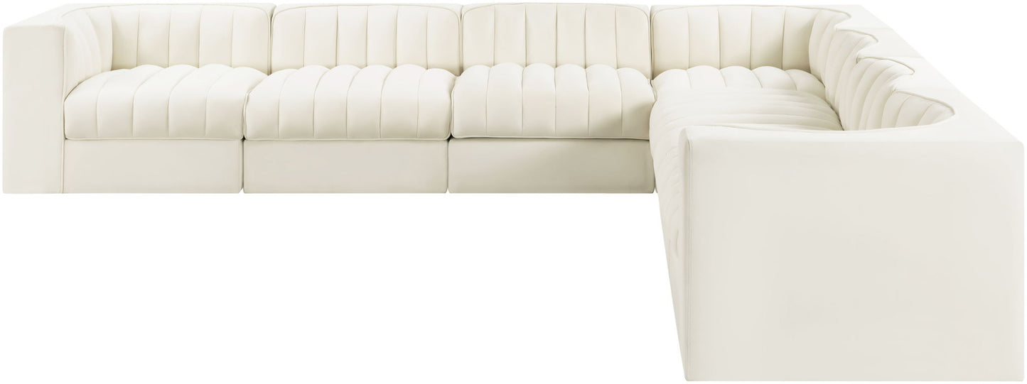 Rummi - Symmetrical Velvet Performance Fabric Upholstered 7 Piece Modular Sectional (With 3 Corner Chairs)