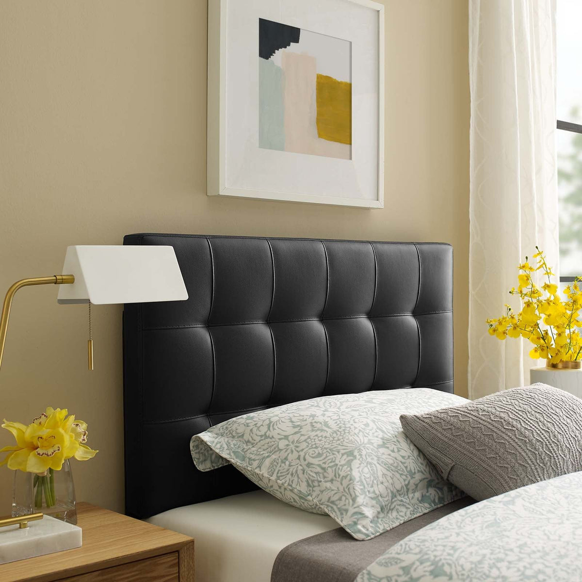 Lily Upholstered Vinyl Headboard - Twin, Black