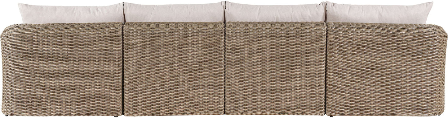 Seacrest - Olefin Water Resistant Fabric And Wicker 4 Piece Outdoor Patio Modular Sofa