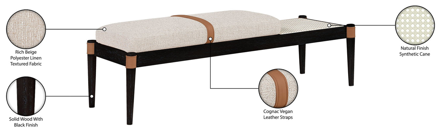 Nara - Linen Textured Fabric Upholstered Bench - Painted Black